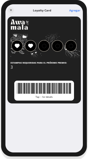 Tarjeta de fidelización de Apparta en el teléfono: estampas acumuladas y premio próximo