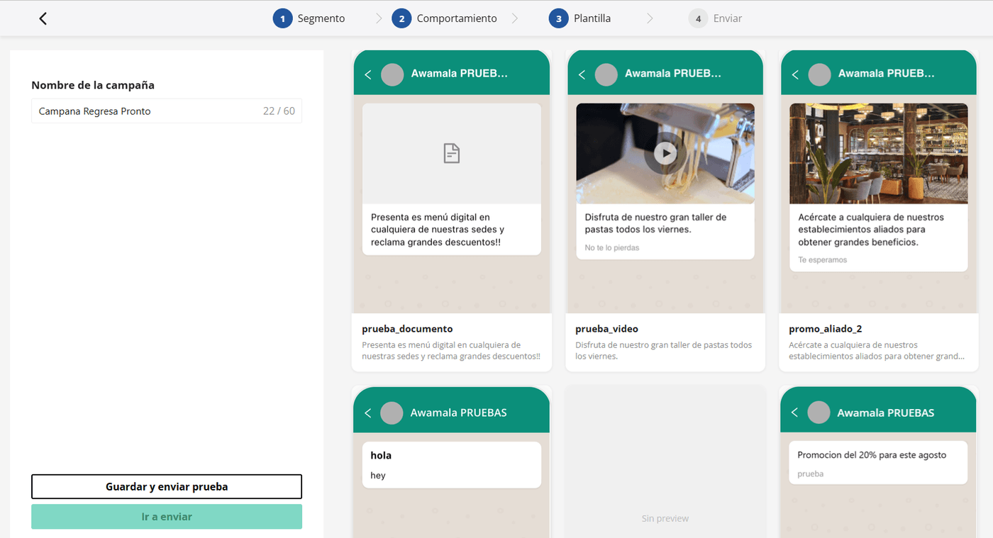 Creador de campañas de Apparta: segmento, comportamiento y plantillas de WhatsApp