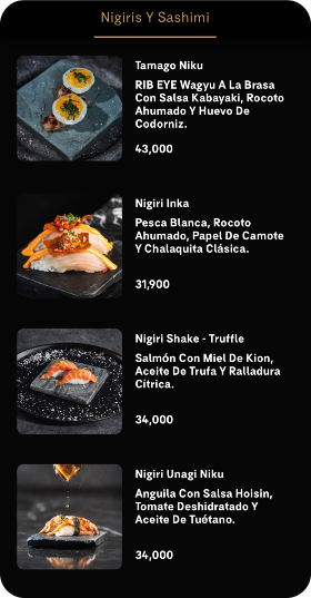 Menú digital de Apparta en el celular: platos con foto, descripción y precio